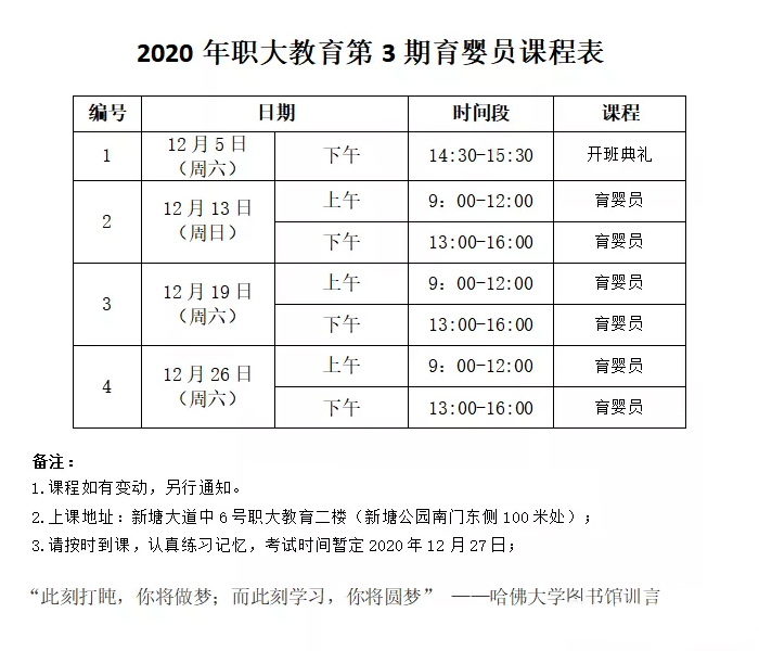 育婴员第三期课表出来啦!! 育婴员第三期课表出来啦!!