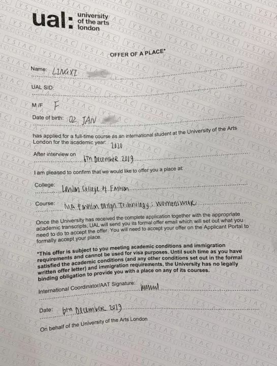 伦敦时装学院女装硕士offer 伦敦时装学院女装硕士offer