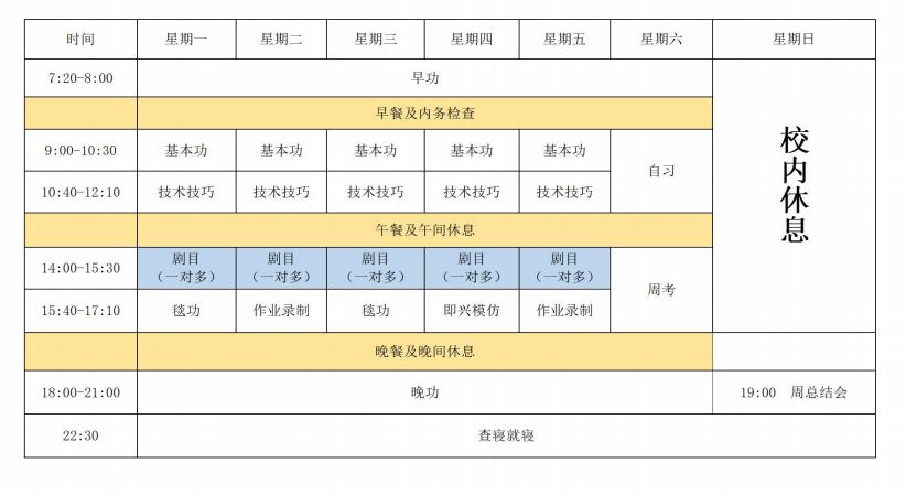 平行班高级阶段课表