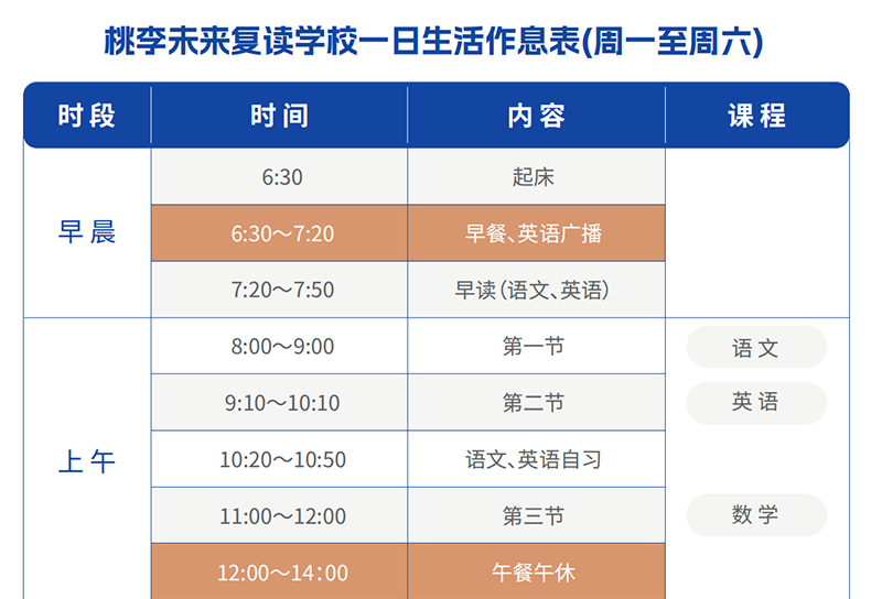 周一至周六作息时间表