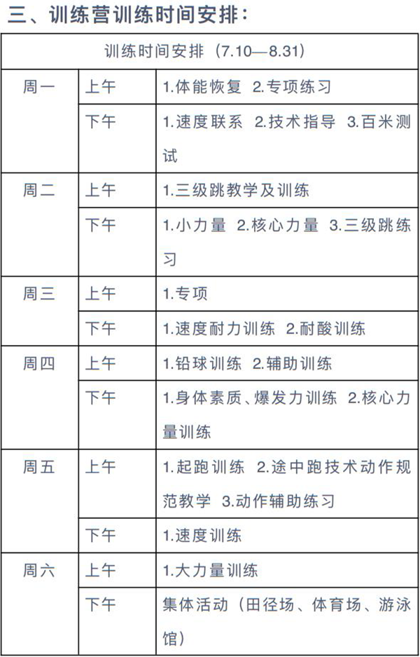 训练时间安排表