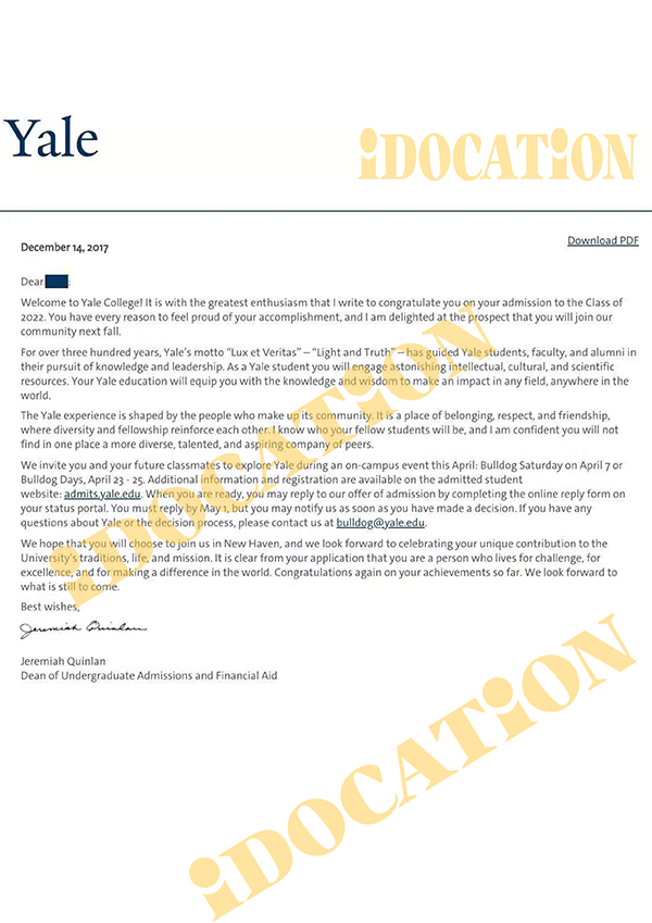 耶鲁大学offer 耶鲁大学offer