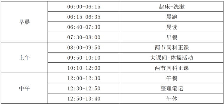 时间安排表 时间安排表