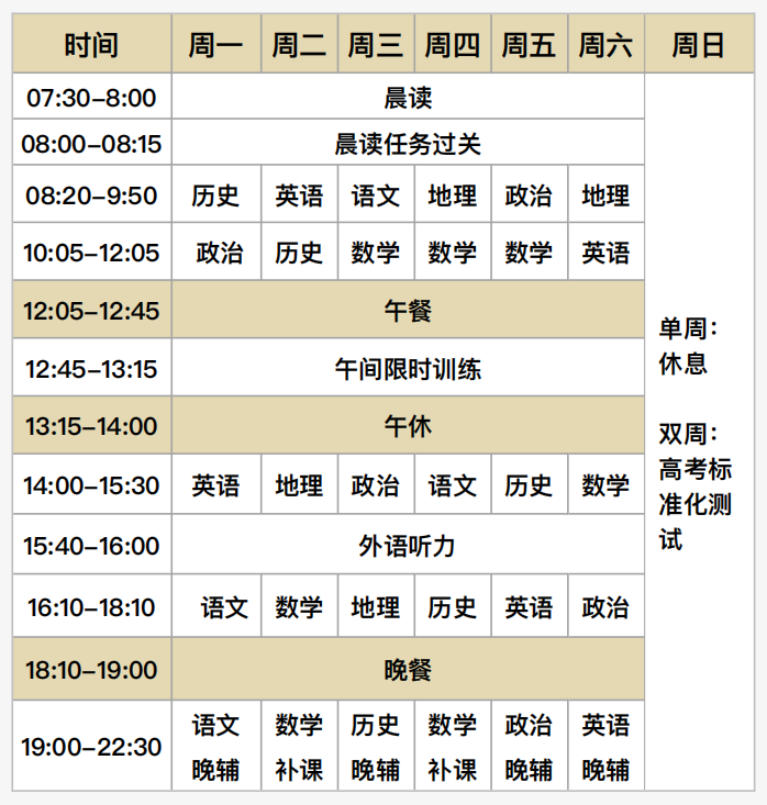 课程作息表示例图