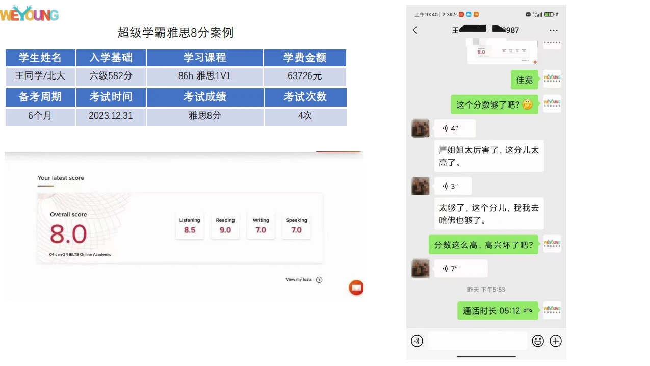 雅思高分学员风采