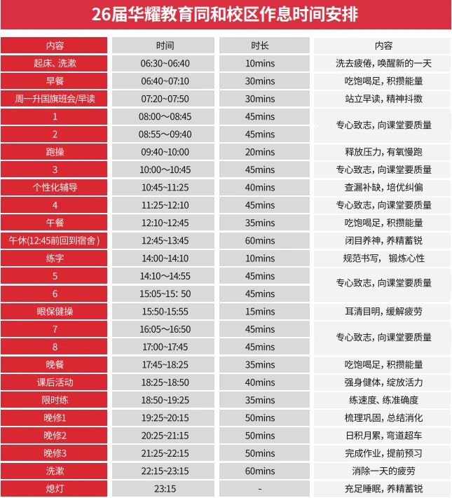作息时间安排表